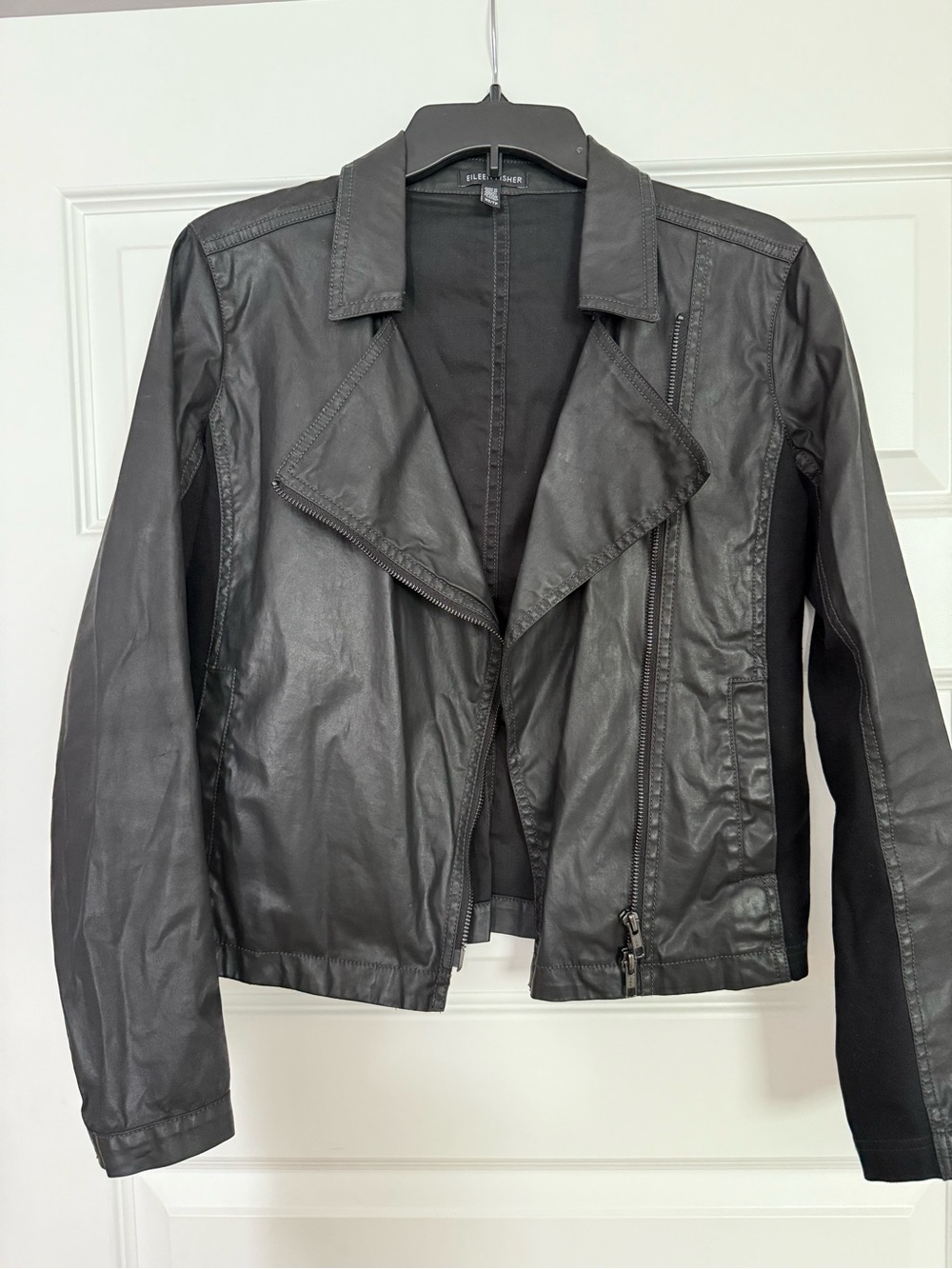 Eileen Fisher Black Faux Leather Moto Jacket